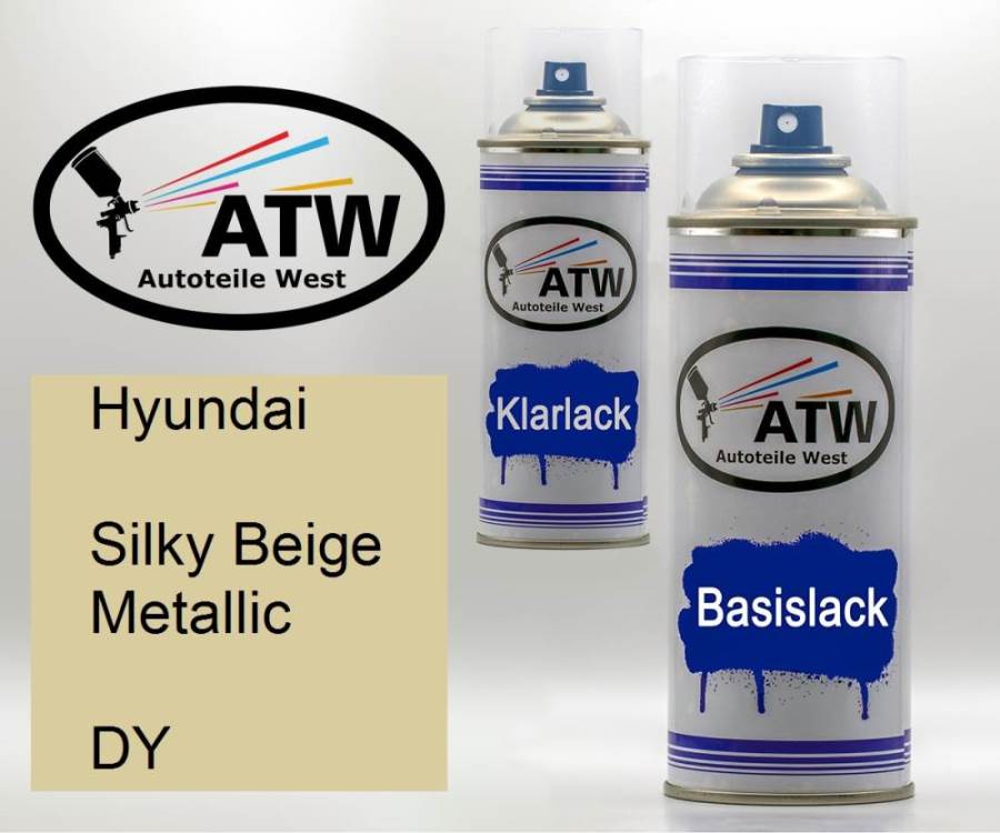 Hyundai, Silky Beige Metallic, DY: 400ml Sprühdose + 400ml Klarlack - Set, von ATW Autoteile West.
